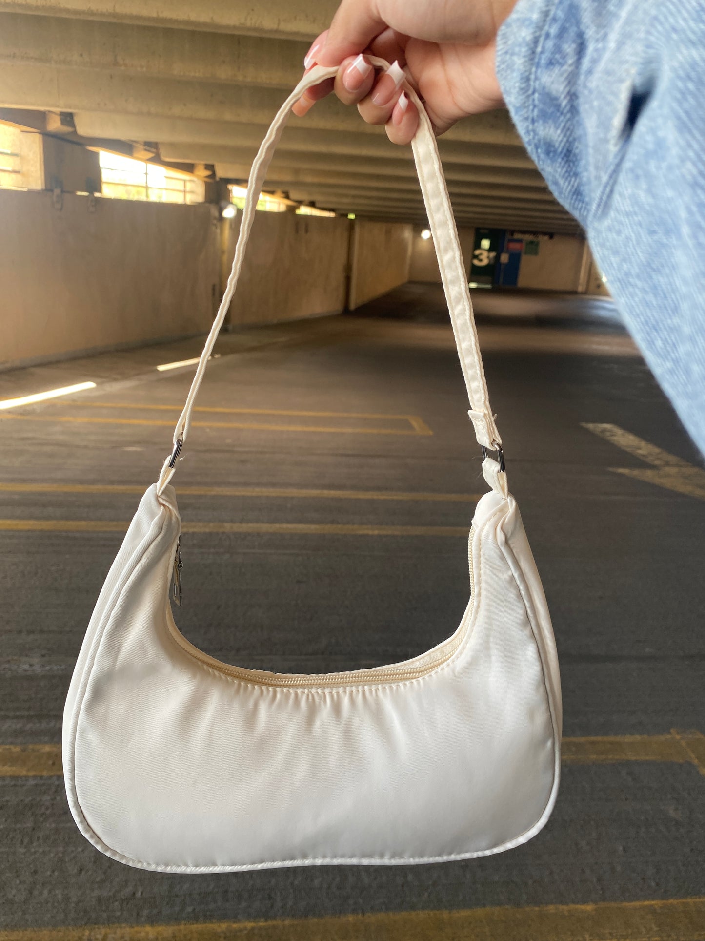 Nylon Shoulder Purse - Cream