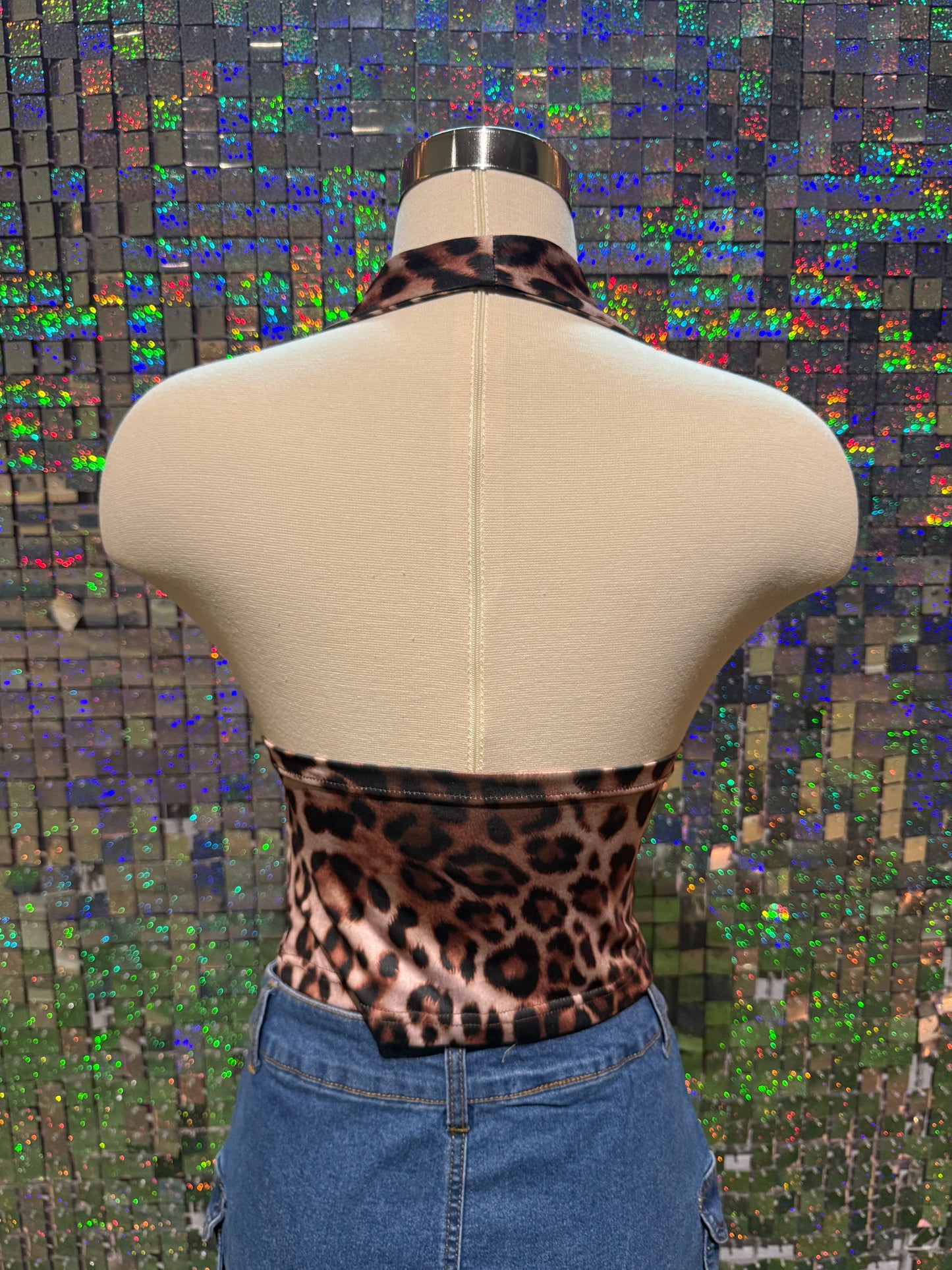 Leopard Print Halter Top - Brown