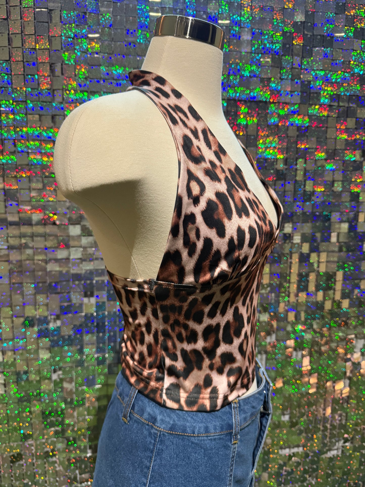 Leopard Print Halter Top - Brown