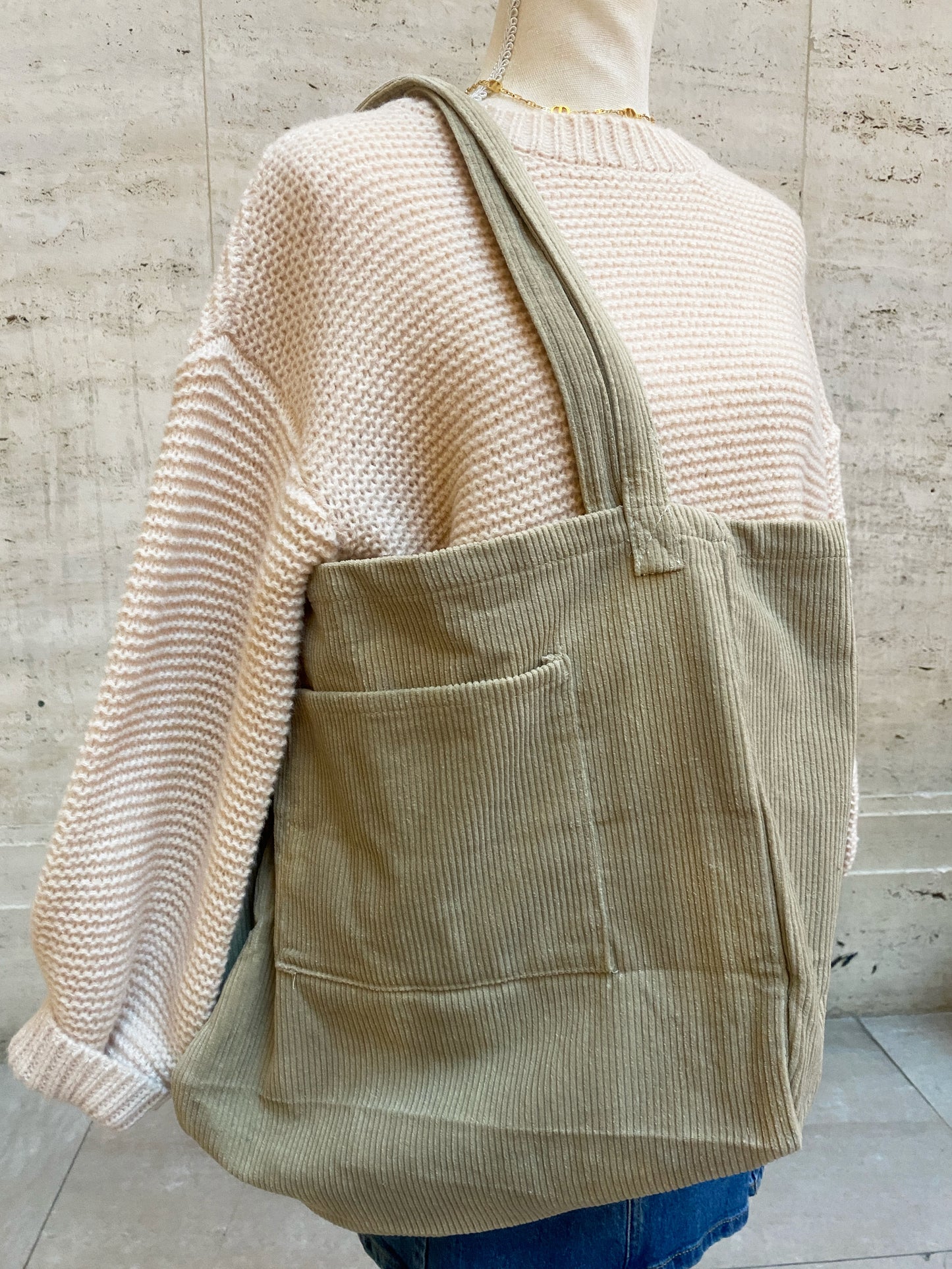 Corduroy Tote Bag - Taupe