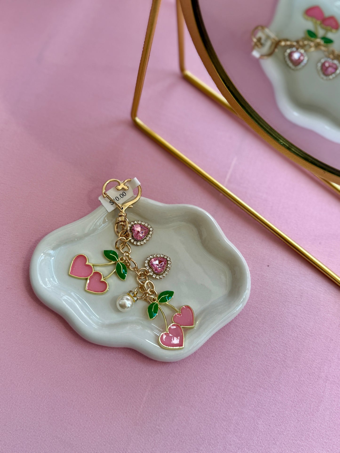 Cherry Hearts Purse Charm Keychain