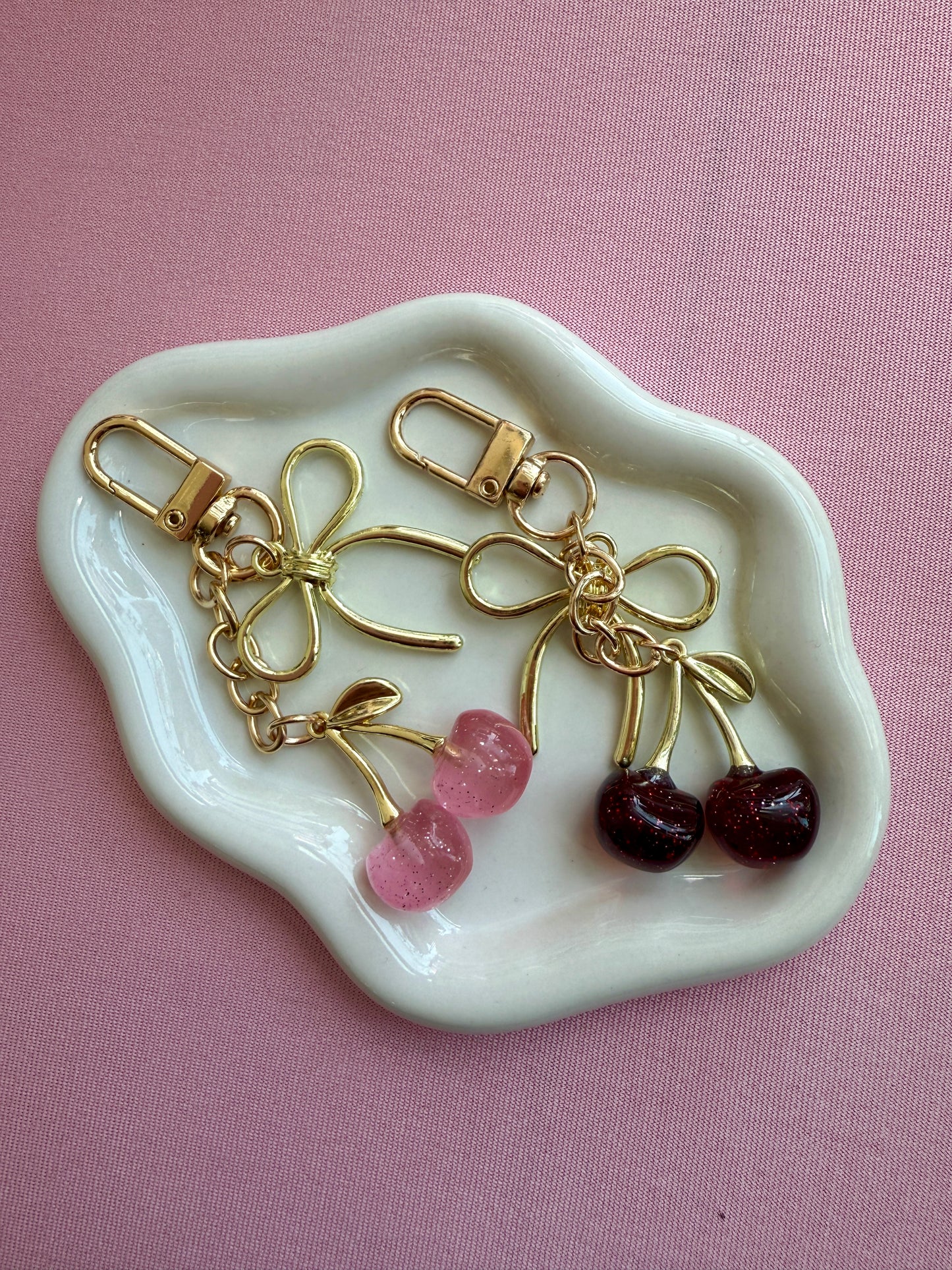 Cherry Bow Purse Charm Keychain