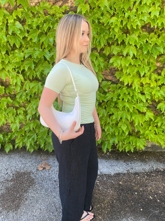 Nylon Shoulder Purse - Cream