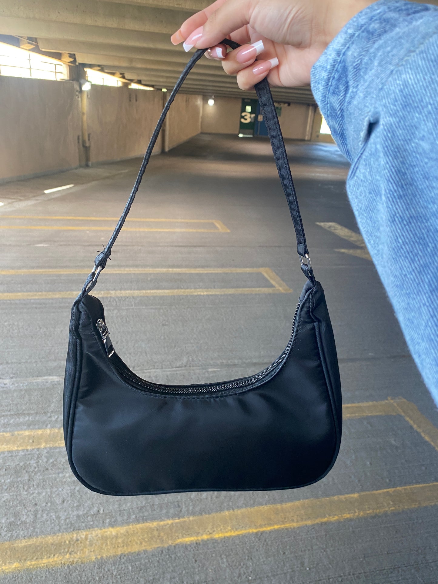 Nylon Shoulder Purse - Black