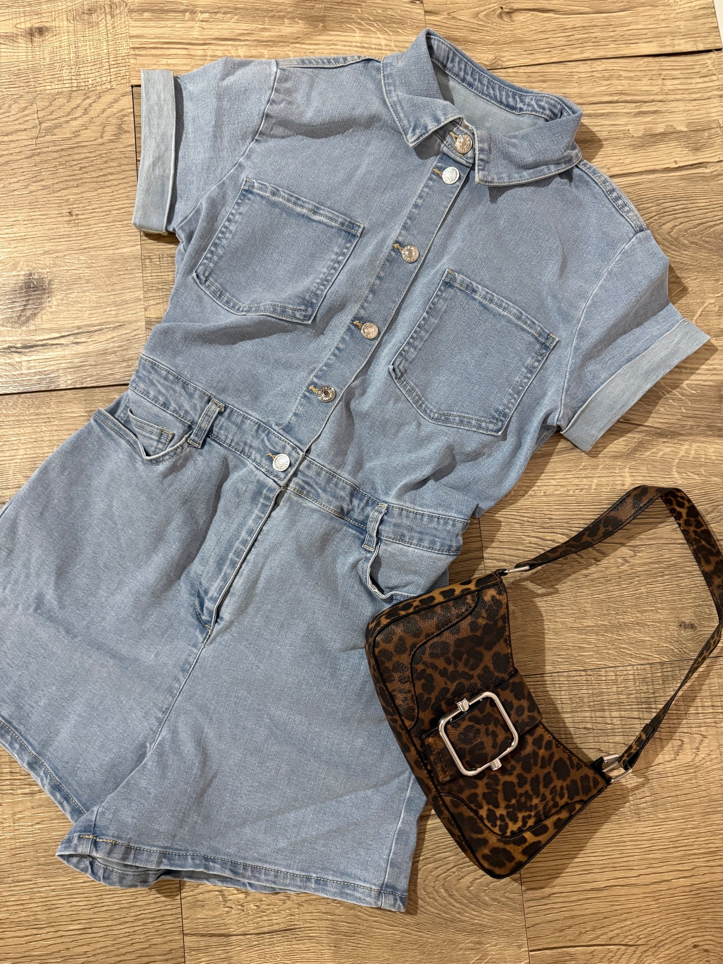 Denim Romper Jumpsuit - Light Blue