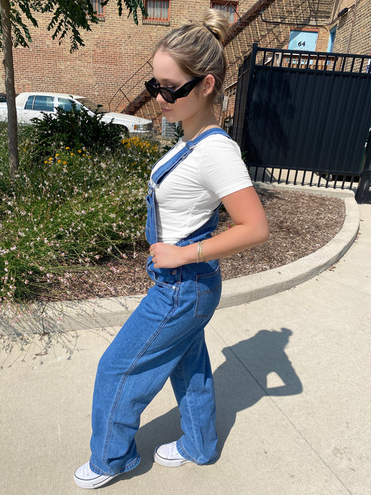 It Girl Overalls - Med Denim