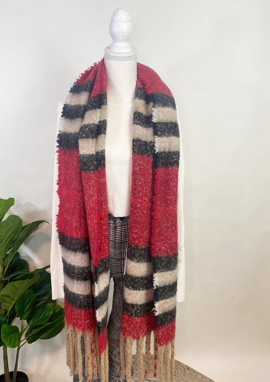 Plaid Oversized Scarf - Red